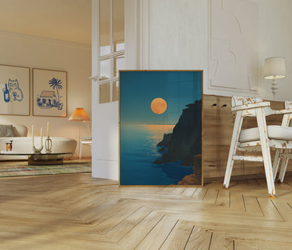 Full Moon Over Coastal Cliffs Poster