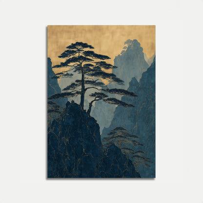 Poster del Paesaggio con Pini della Montagna Nebbiosa