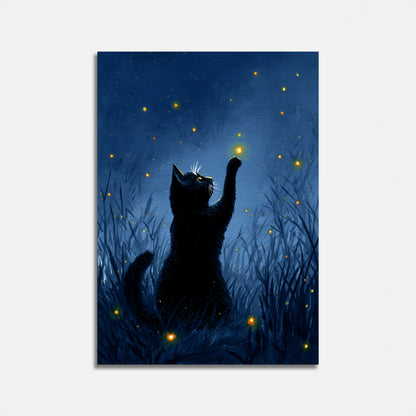 Cat Reaching for Fireflies Poster