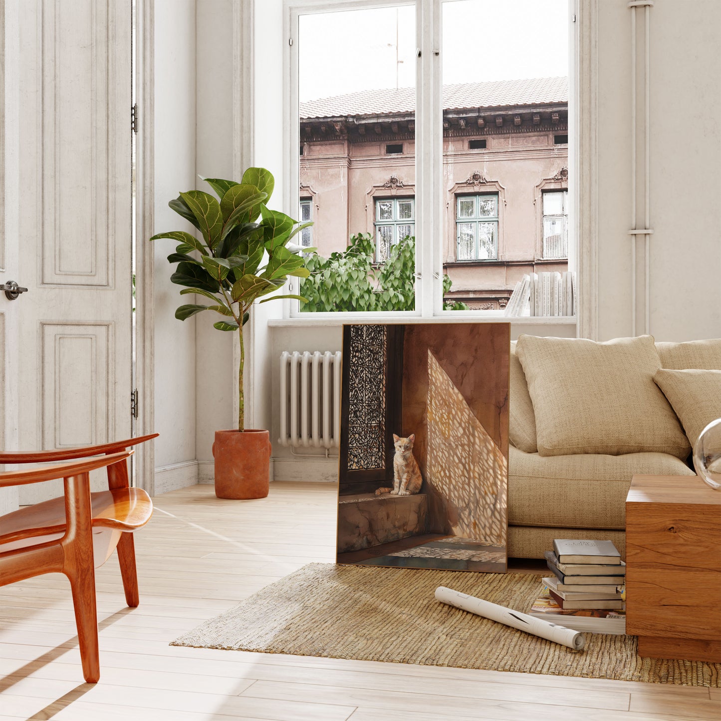 Röd Katt i Solljus Affisch