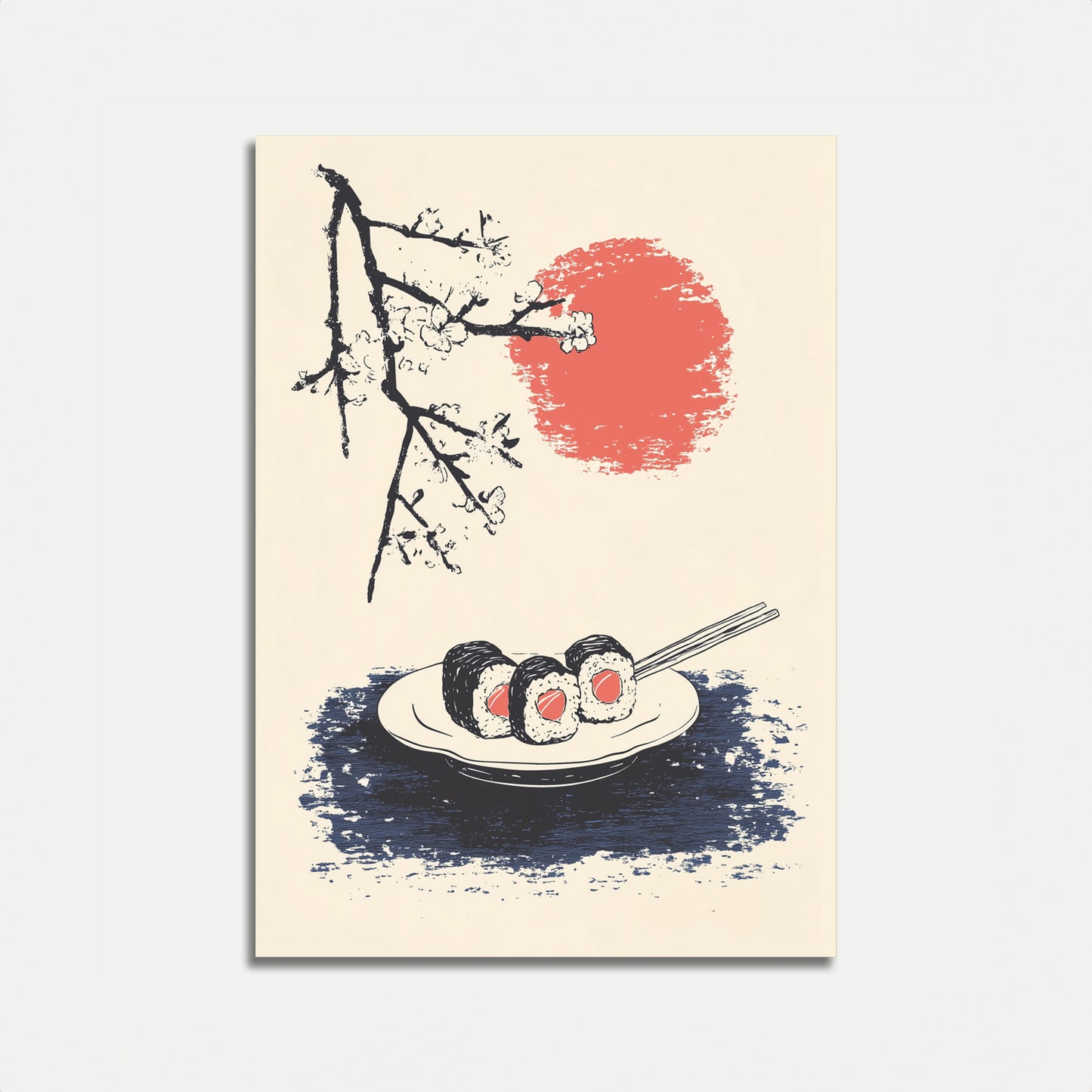 Japonský Sushi a Plakát Třešňových Květů