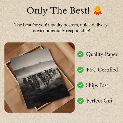 Zebra Herd Black and White Poster