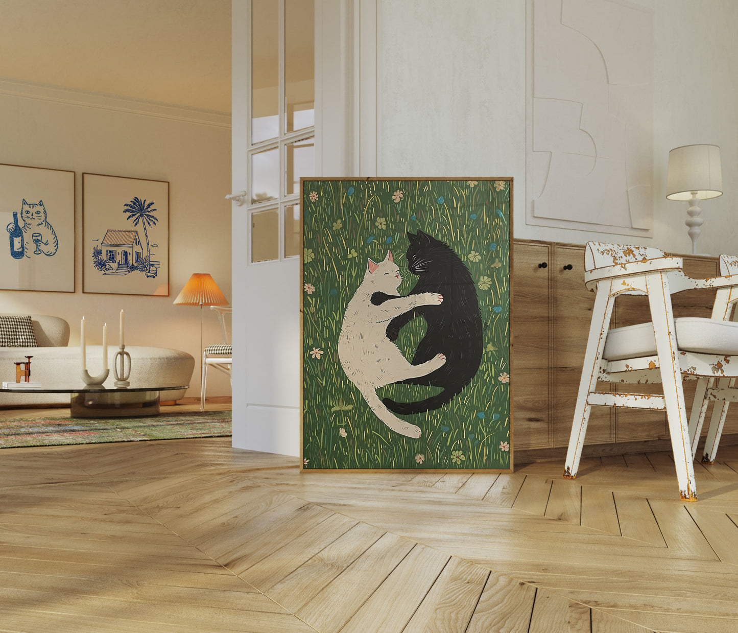 Póster de tiernos compañeros felinos