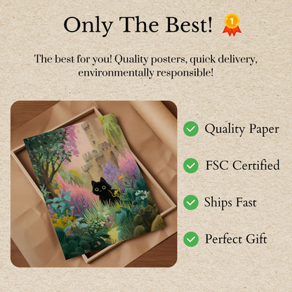 Black Cat in Magical Garden Poster
