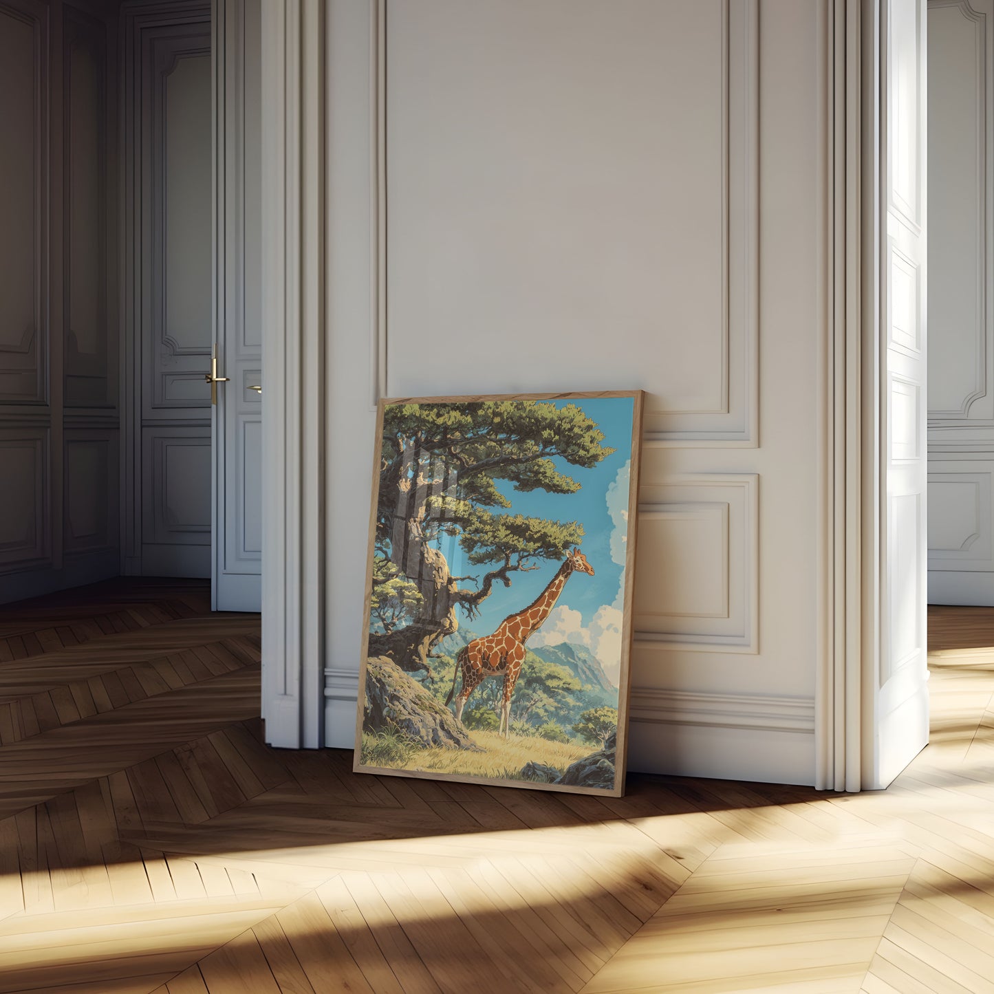 Póster de la majestuosa jirafa de la sabana