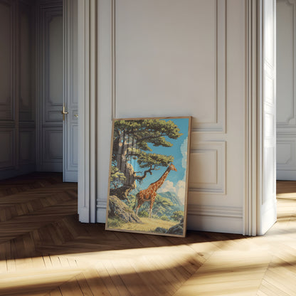 Póster de la majestuosa jirafa de la sabana