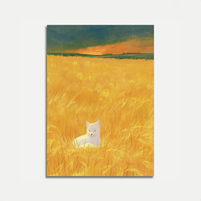 Pôster Gato Branco em Campo de Trigo Dourado