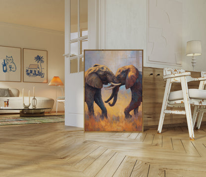 Affiche Deux Éléphants Se Touchant la Trompe