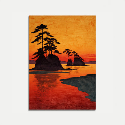 Bonsai Trees Sunset Landscape Poster