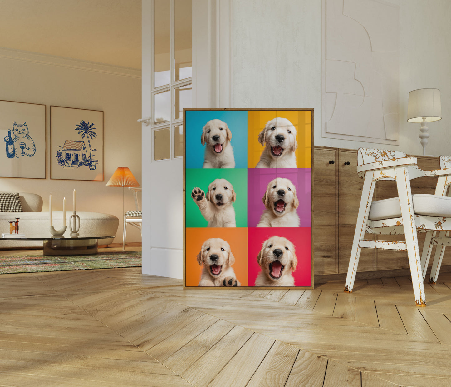 Póster de cachorros felices y coloridos