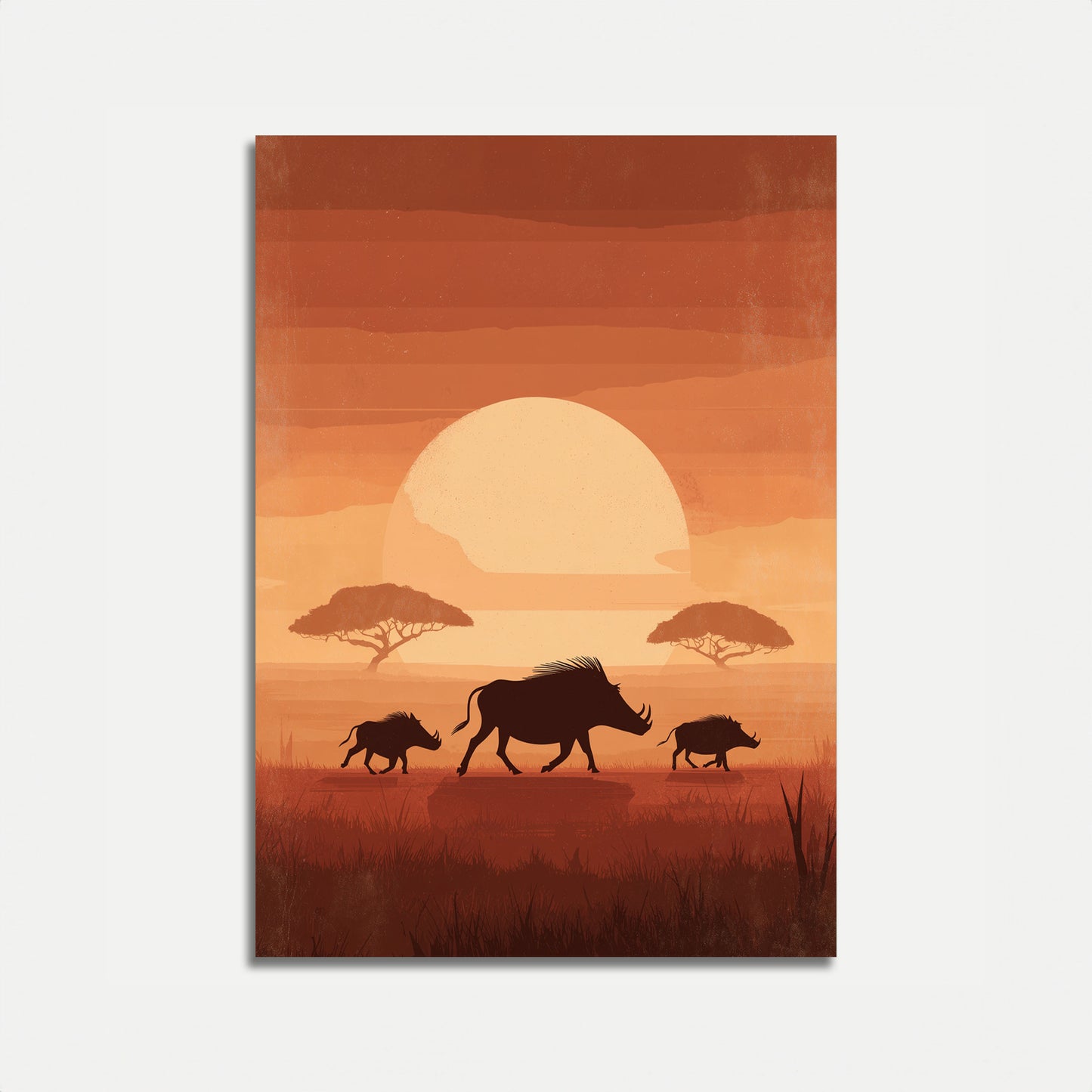 Africký Poster Rodiny Bravců při Západu Slunce