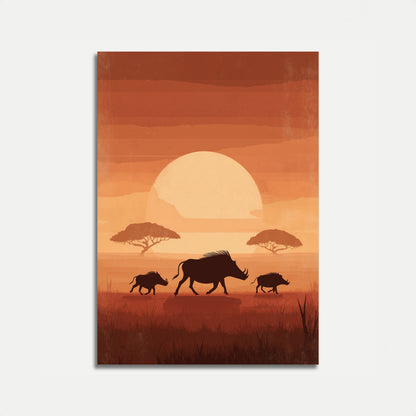 Africký Poster Rodiny Bravců při Západu Slunce
