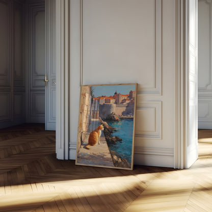 Orange Cat Mediterranean Coastal Poster