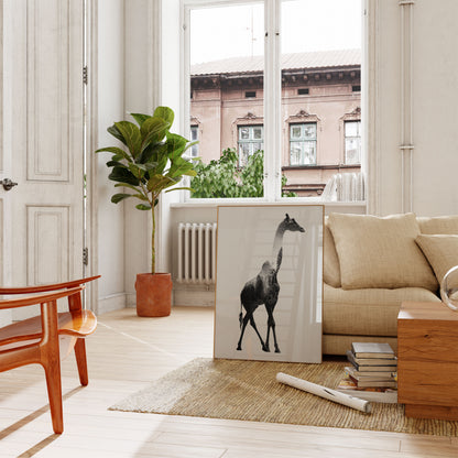 Póster de silueta de jirafa de naturaleza urbana