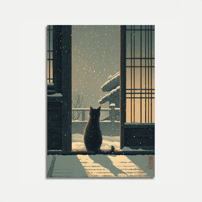 Black Cat Winter Window Poster