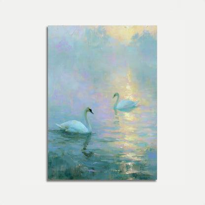 Affiches Cygnes dans brume dorée