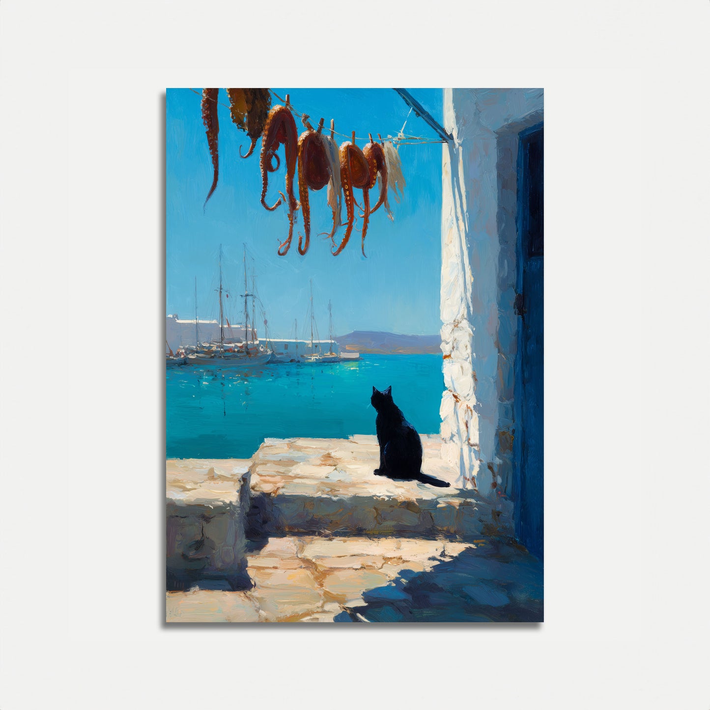 Black Cat Mediterranean Harbor Poster