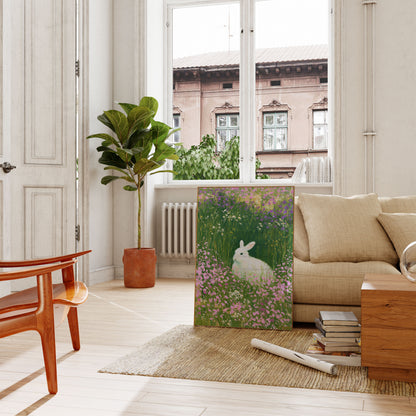 White Rabbit in Flower Meadow Poster