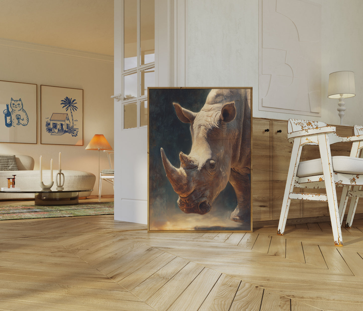 Póster de vida silvestre del majestuoso rinoceronte