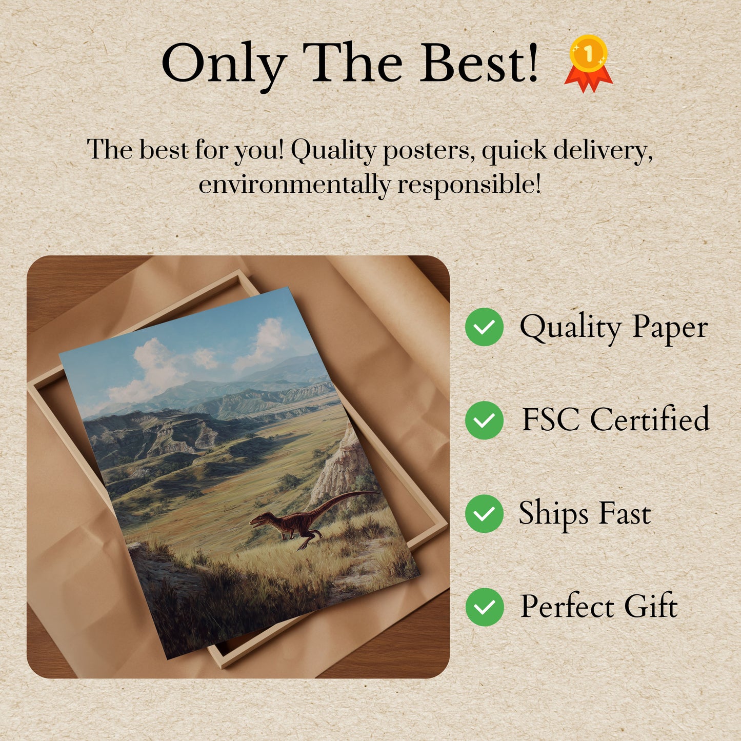 Póster de Velociraptor de paisaje prehistórico