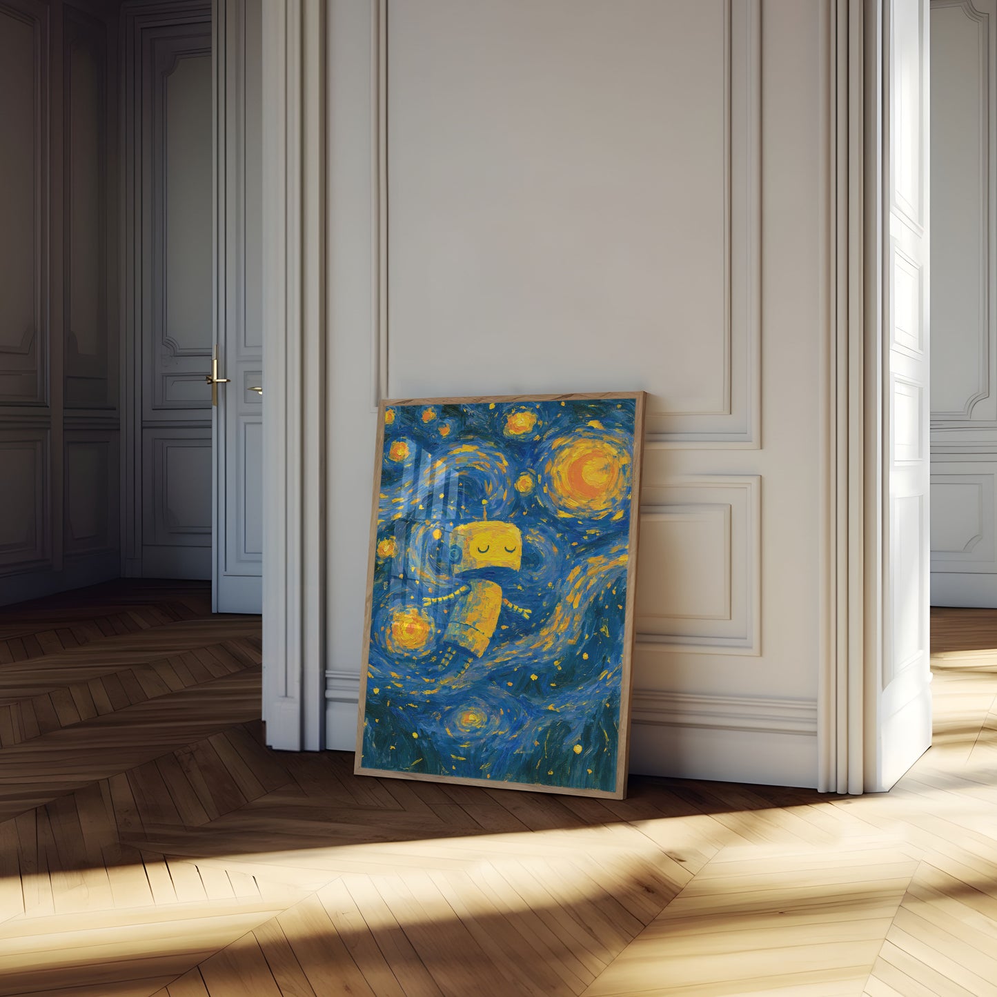 Starry Night Dreaming Robot Poster