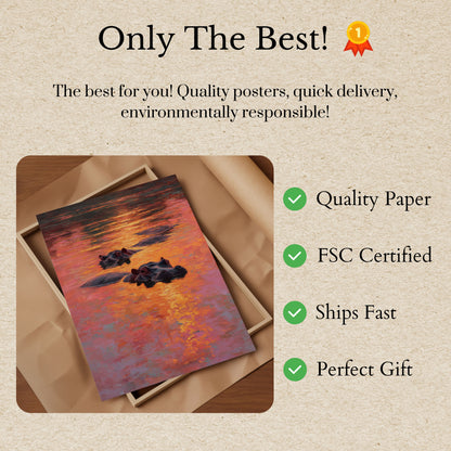 Hippos at Golden Sunset Poster