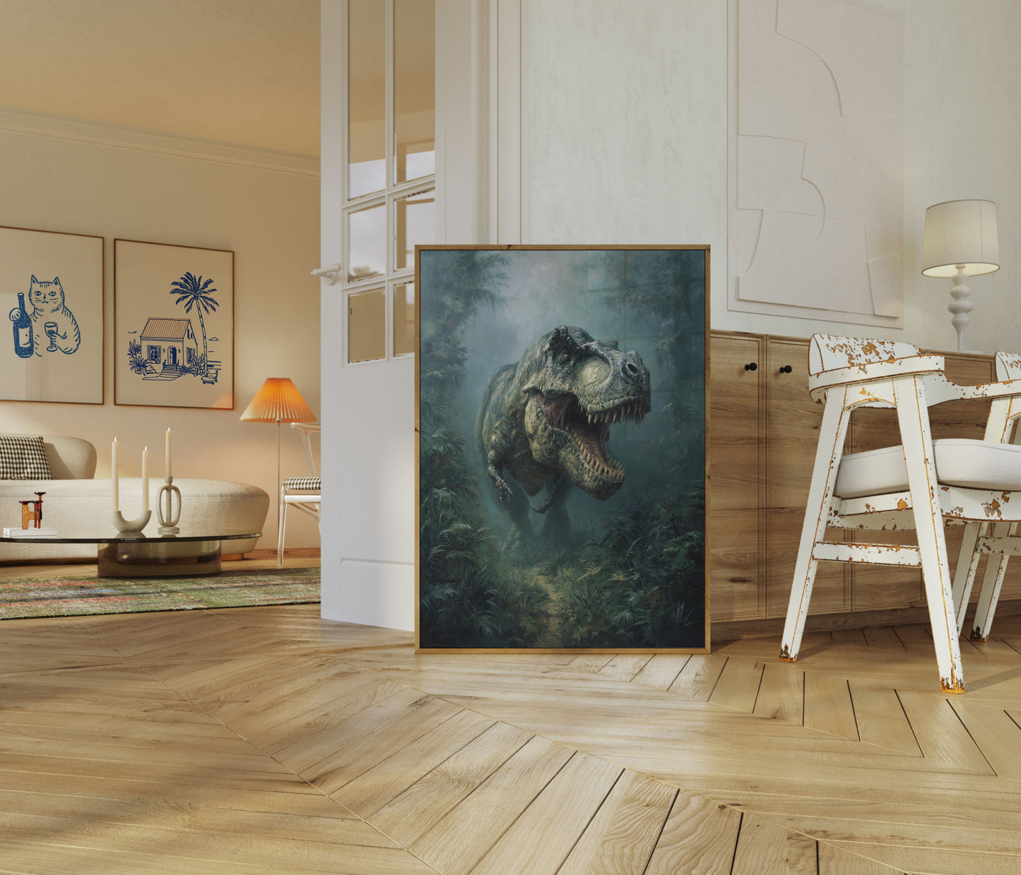 Póster del bosque de depredadores prehistóricos