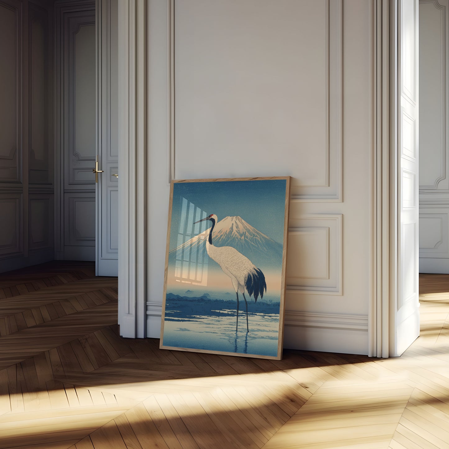 Crane by Mount Fuji Poster