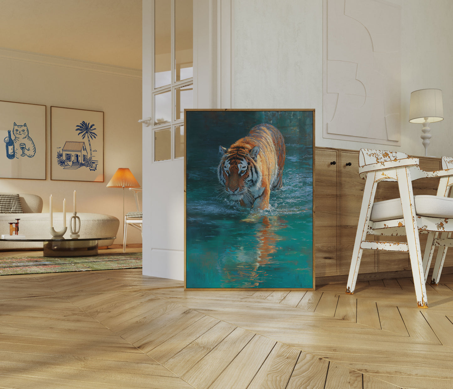 Tiger Wading Through Water Poster
