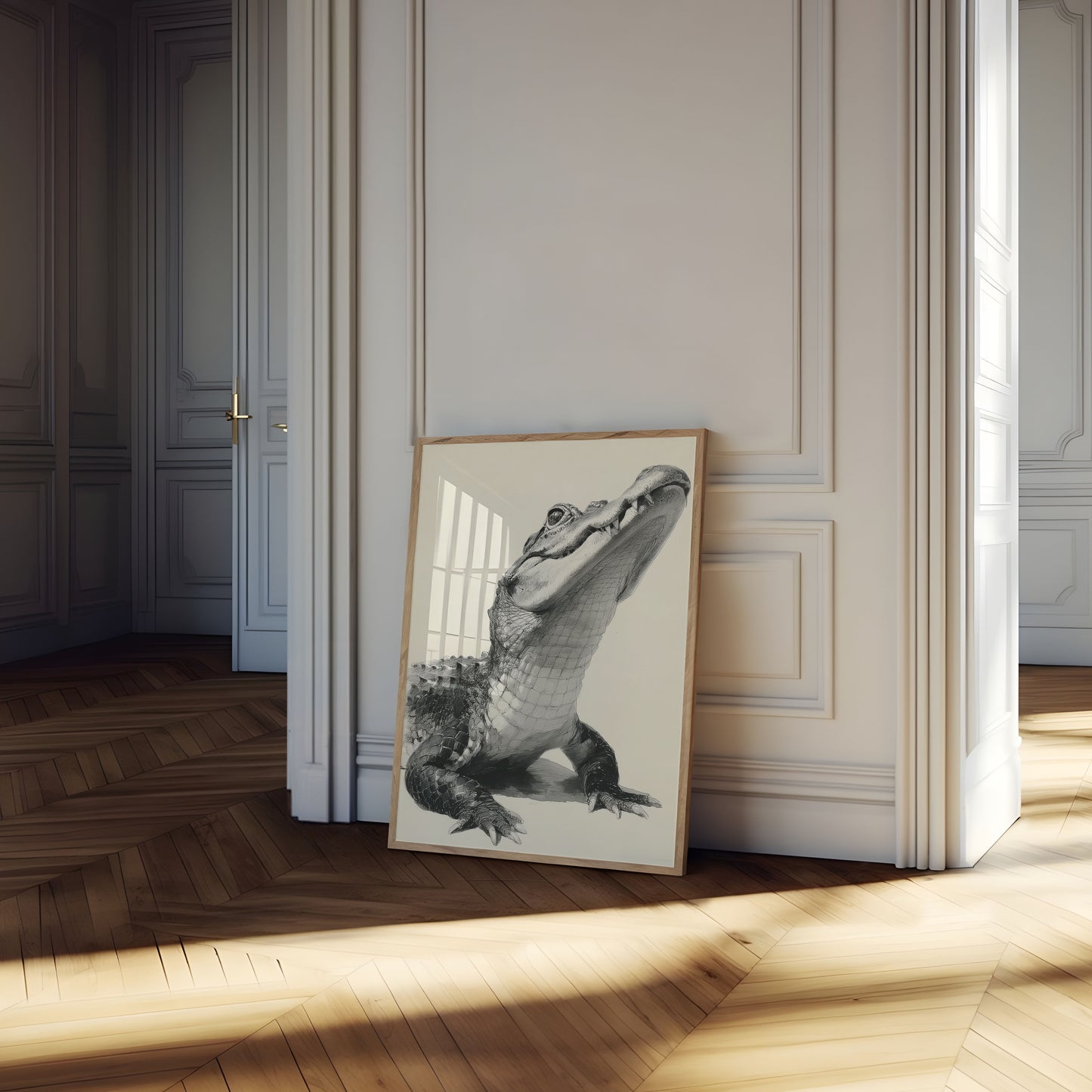 Póster con boceto de cocodrilo feroz