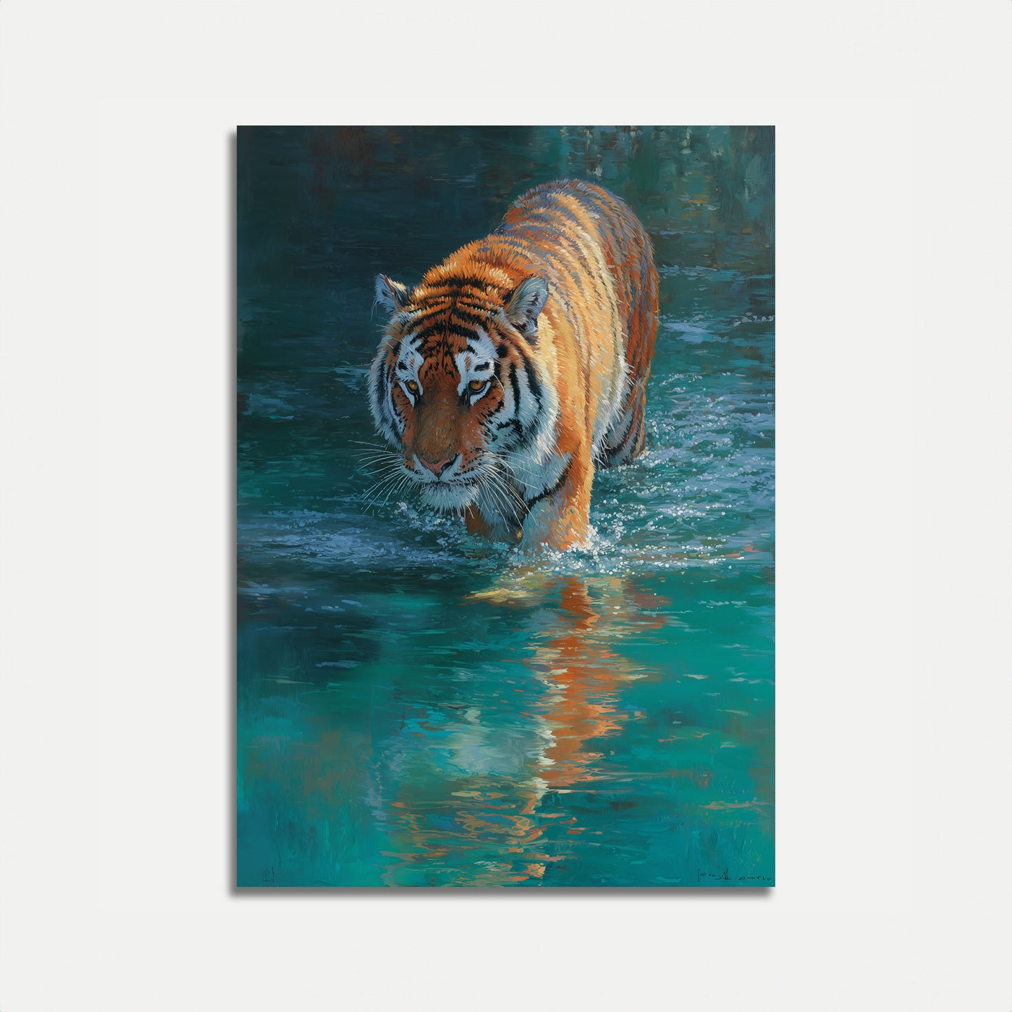 Tiger Wading Through Water Poster