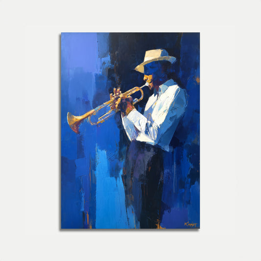 Cartel de Trompetista de Jazz en Azul