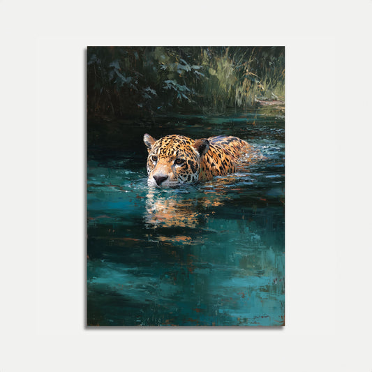 Jaguar Swimming in Emerald Waters Poster