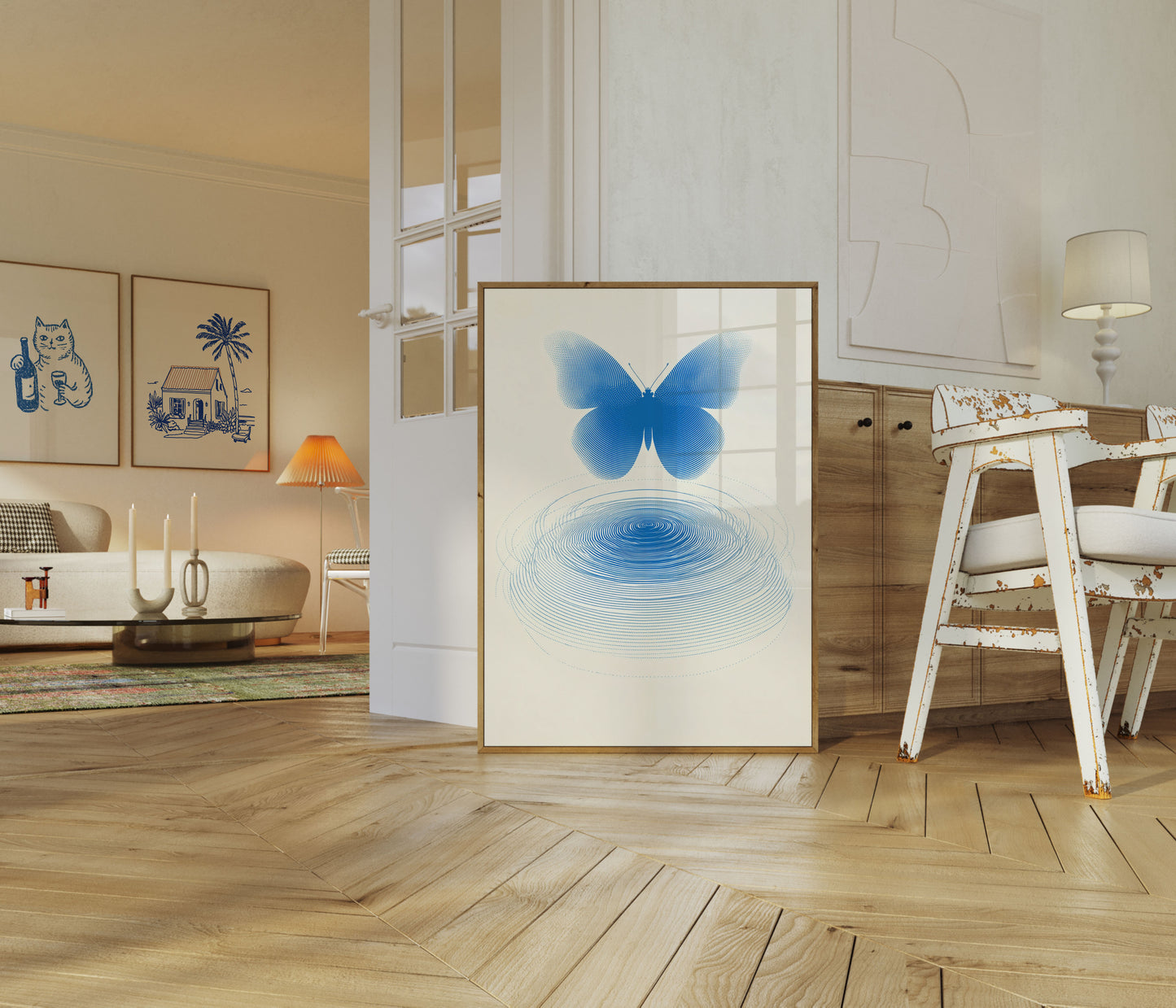 Póster de la ola de mariposa azul
