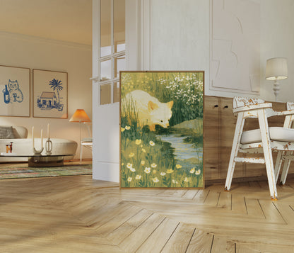 White Fox in Wildflower Meadow Poster