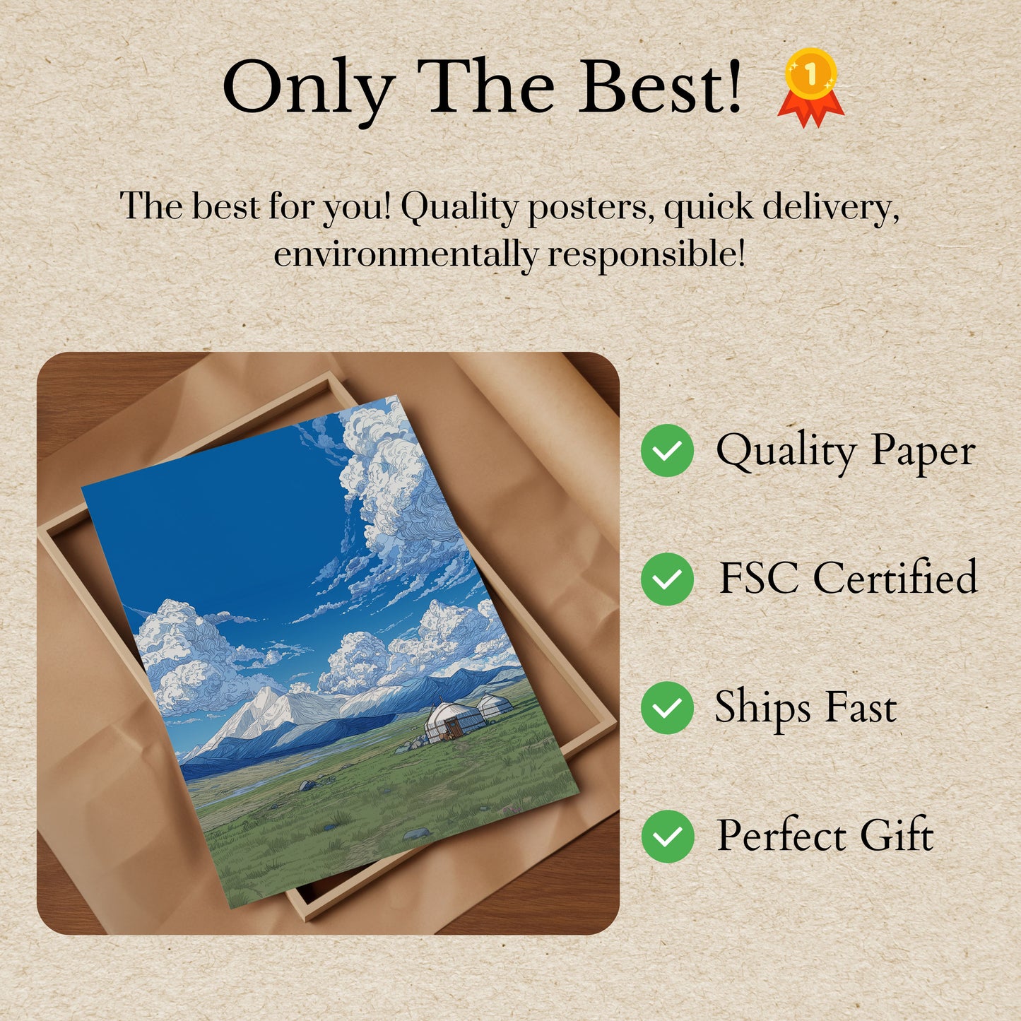 Mongolian Steppe Mountain Landscape Poster