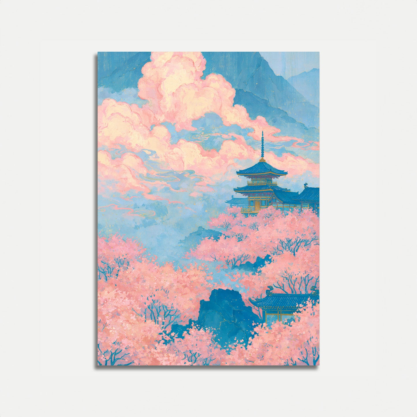 Japanese Pagoda Cherry Blossoms Poster