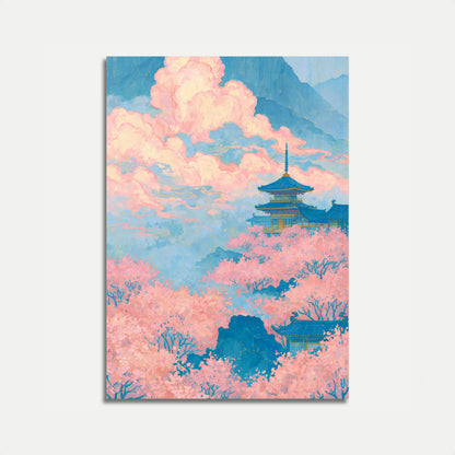 Japanese Pagoda Cherry Blossoms Poster