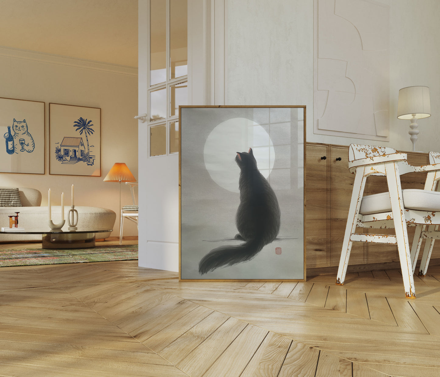 Moonlit Cat Silhouette Poster