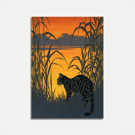 Striped Cat by the Reeds Poster