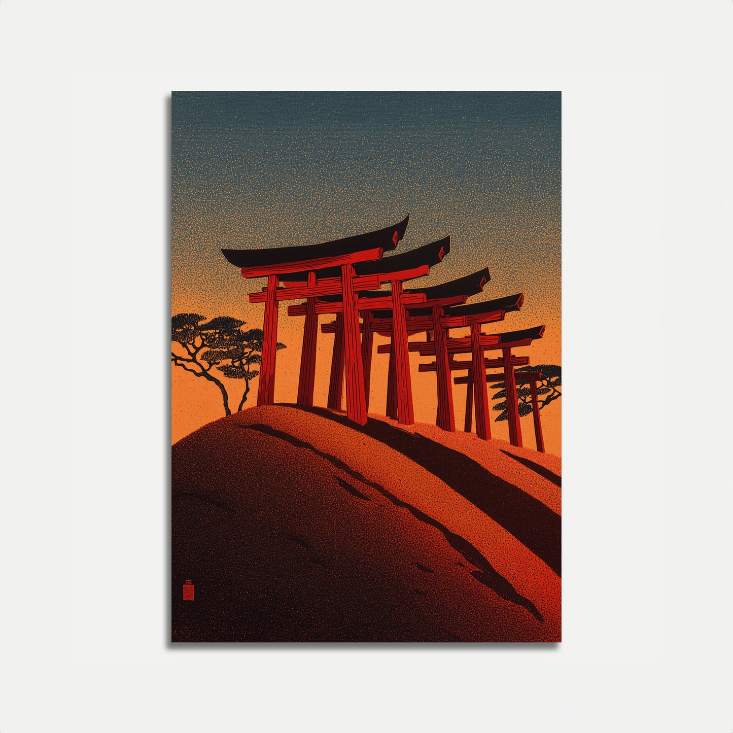 Cartel de Puesta de Sol en la Puerta del Templo Japonés