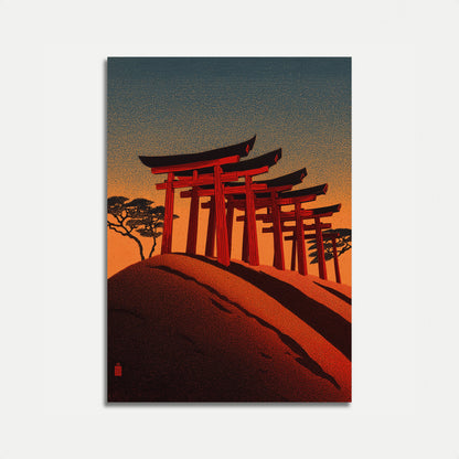 Cartel de Puesta de Sol en la Puerta del Templo Japonés