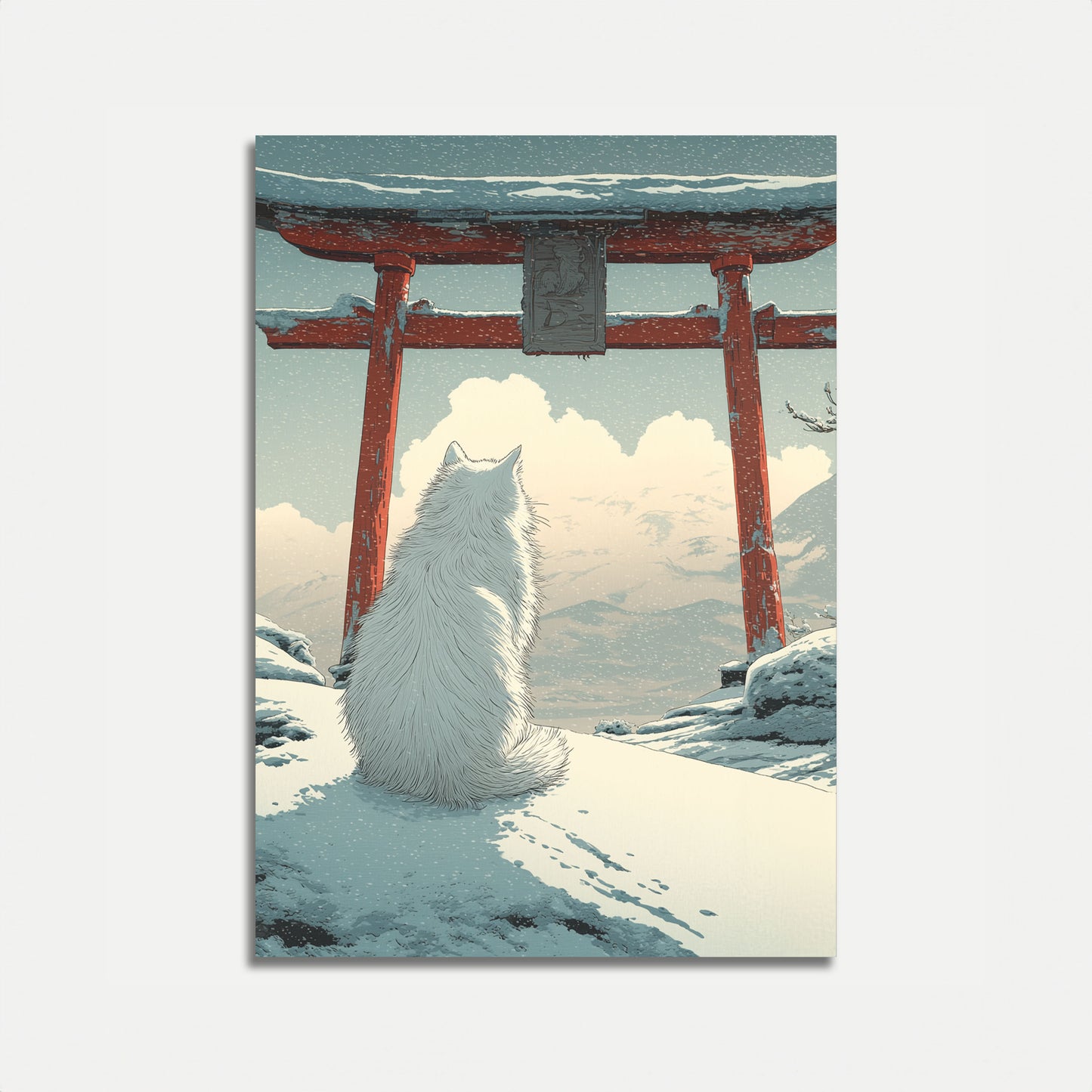 White Cat at Japanese Gate Poster