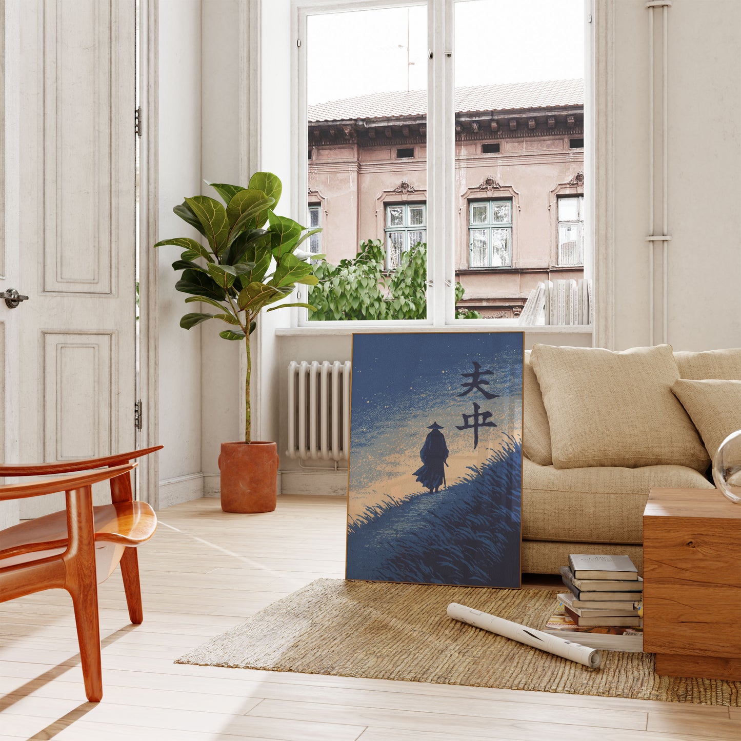 Krieger im Grasland stehend Poster