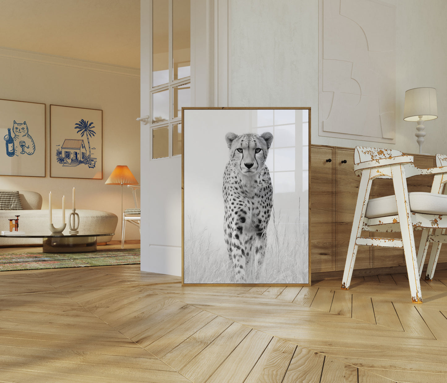 Póster de vida silvestre del guepardo feroz