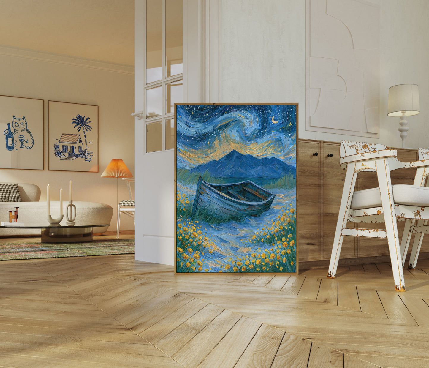 Starry Night Mountain Landscape Poster