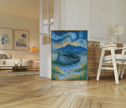 Starry Night Mountain Landscape Poster