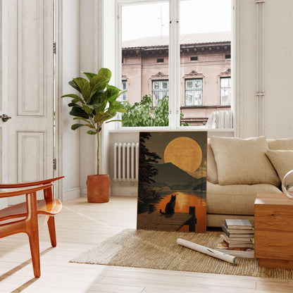Cartel de Gato Mirando la Luna Gigante