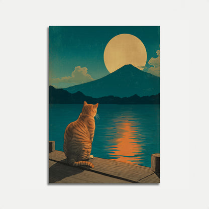 Póster de Gato Naranja en la Salida de la Luna