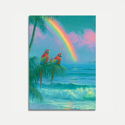 Pôster Praia Arco-Íris Papagaios Tropicais